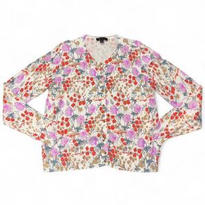 Ann Taylor Multicolor Floral 100% Cotton Lightweight Knit Cardigan size L